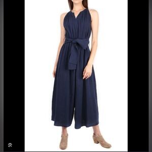 NWOT Apiece Apart Isla Textured Sleeveless Wide Leg Jumpsuit Navy 6